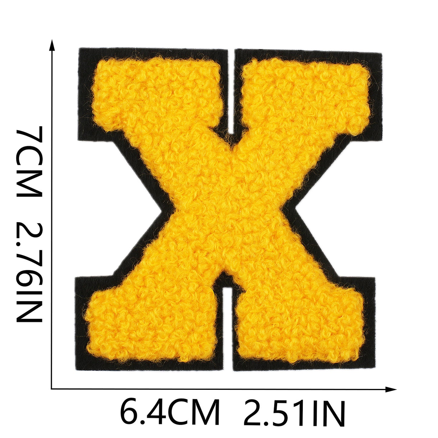 Iron-On Chenille Letter Patch – 7cm Tall, Black Base with Golden Yellow Letter