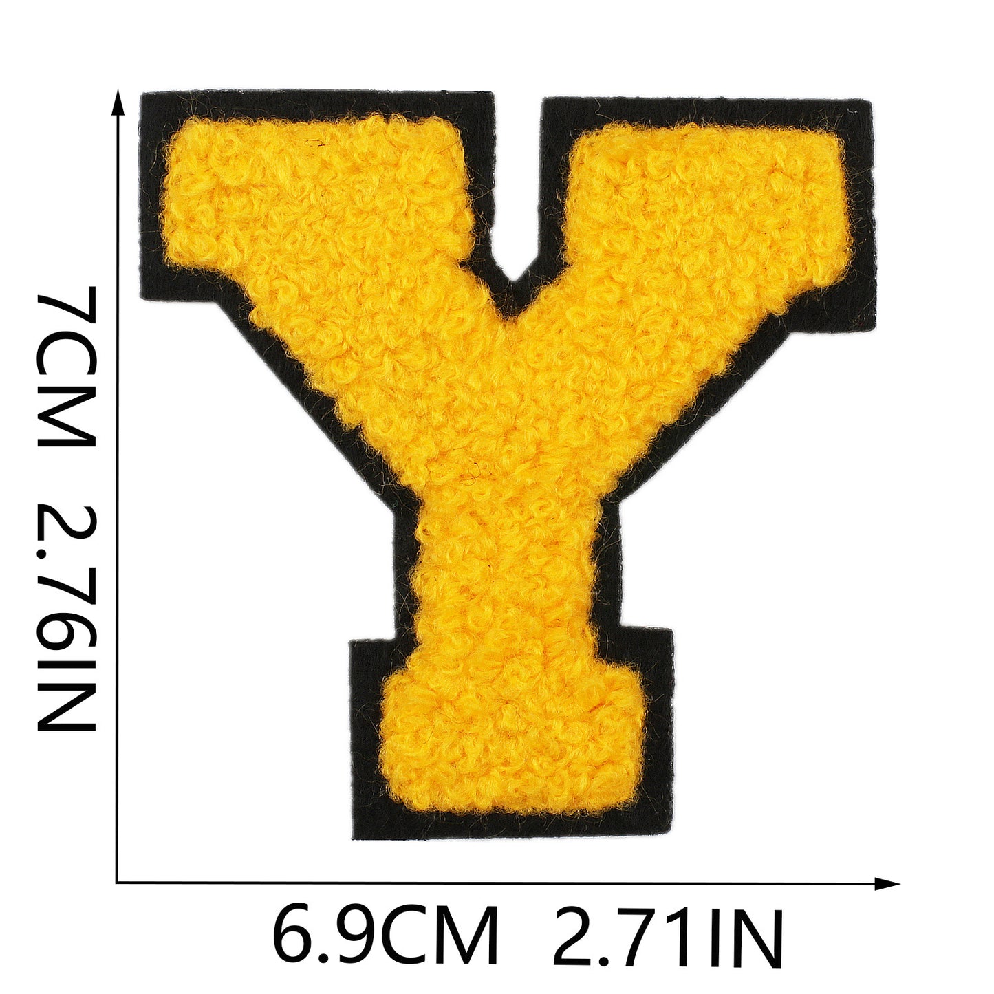 Iron-On Chenille Letter Patch – 7cm Tall, Black Base with Golden Yellow Letter