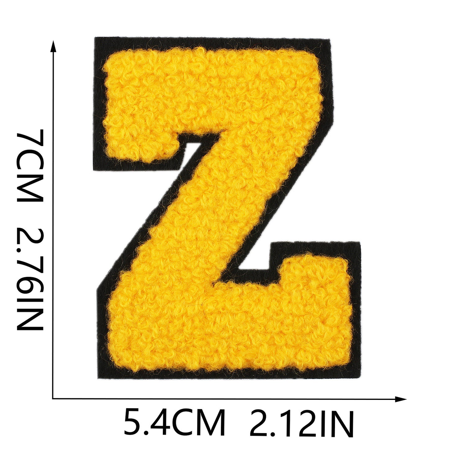 Iron-On Chenille Letter Patch – 7cm Tall, Black Base with Golden Yellow Letter