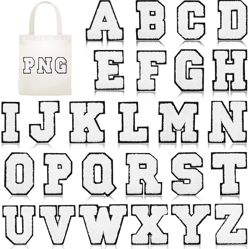 Iron-On Chenille Letter Patch – 7cm Tall, Black Base with White Letter
