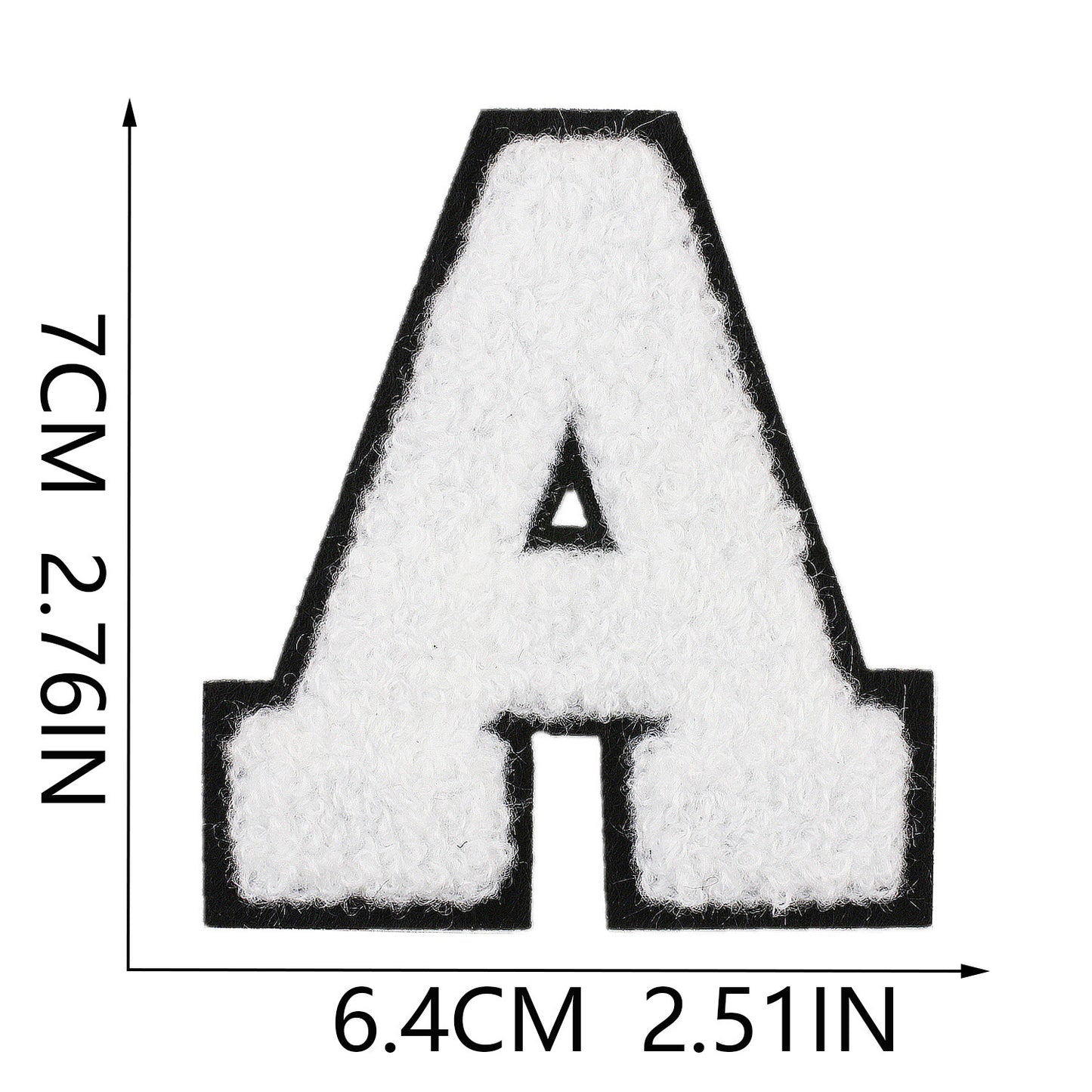 Iron-On Chenille Letter Patch – 7cm Tall, Black Base with White Letter