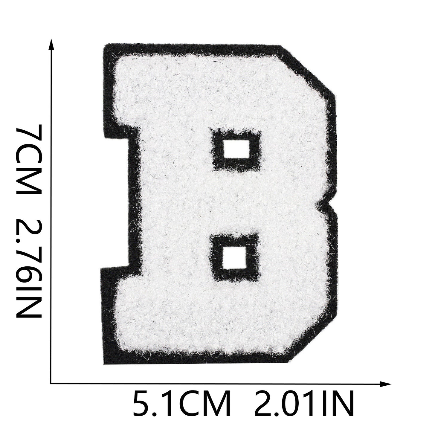Iron-On Chenille Letter Patch – 7cm Tall, Black Base with White Letter