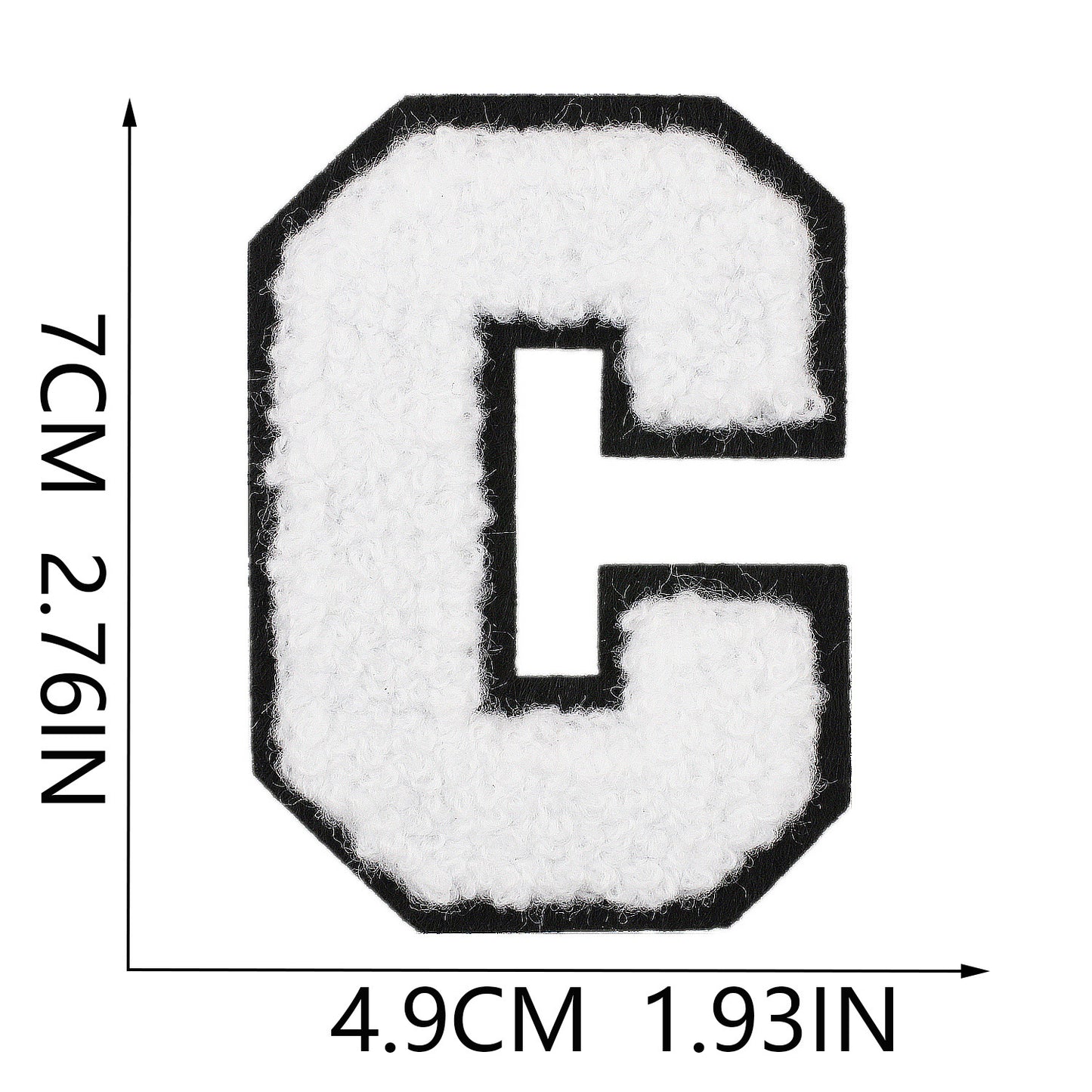 Iron-On Chenille Letter Patch – 7cm Tall, Black Base with White Letter