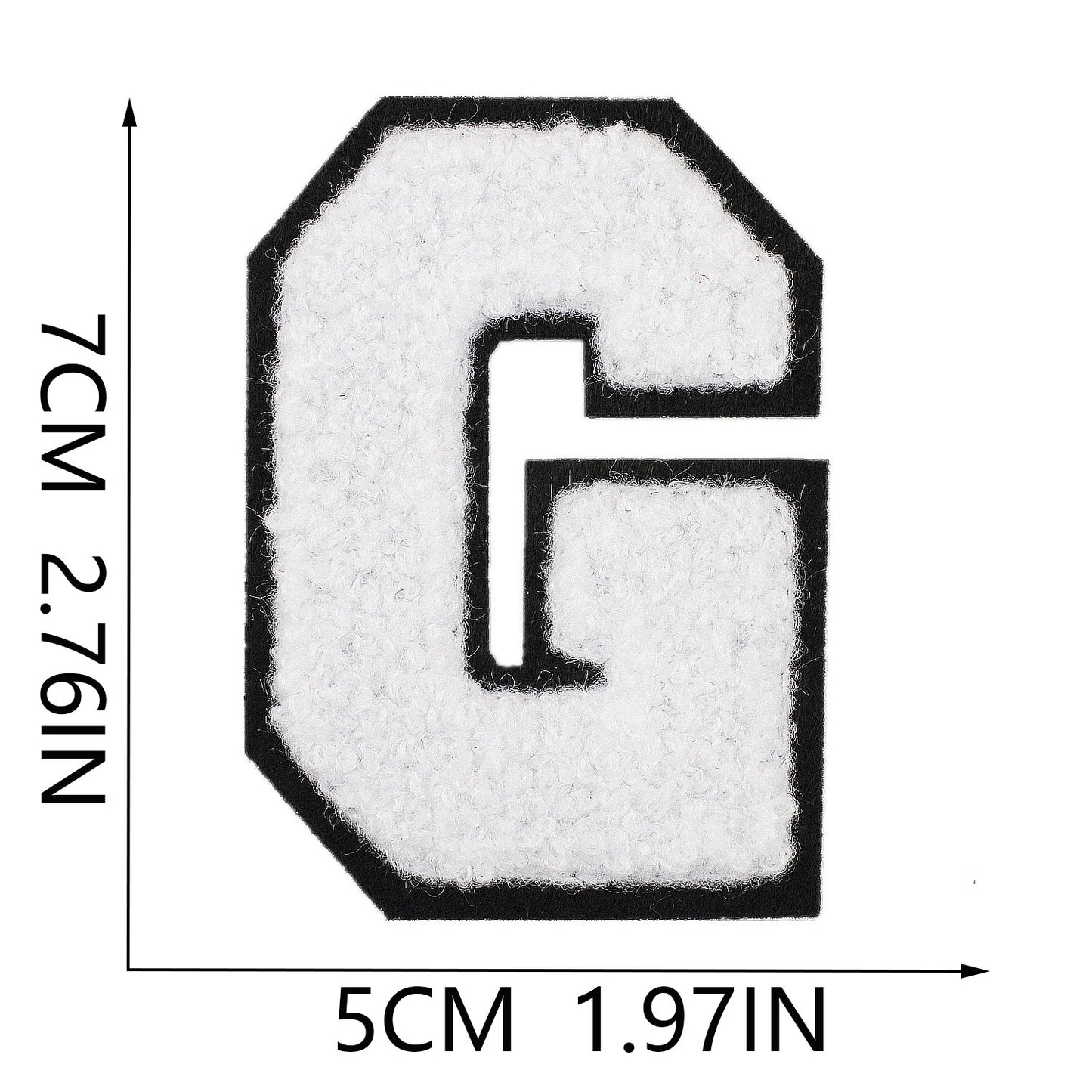 Iron-On Chenille Letter Patch – 7cm Tall, Black Base with White Letter