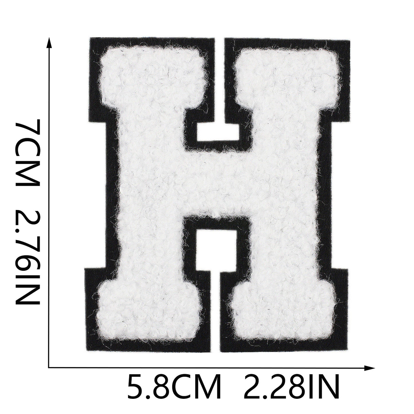Iron-On Chenille Letter Patch – 7cm Tall, Black Base with White Letter