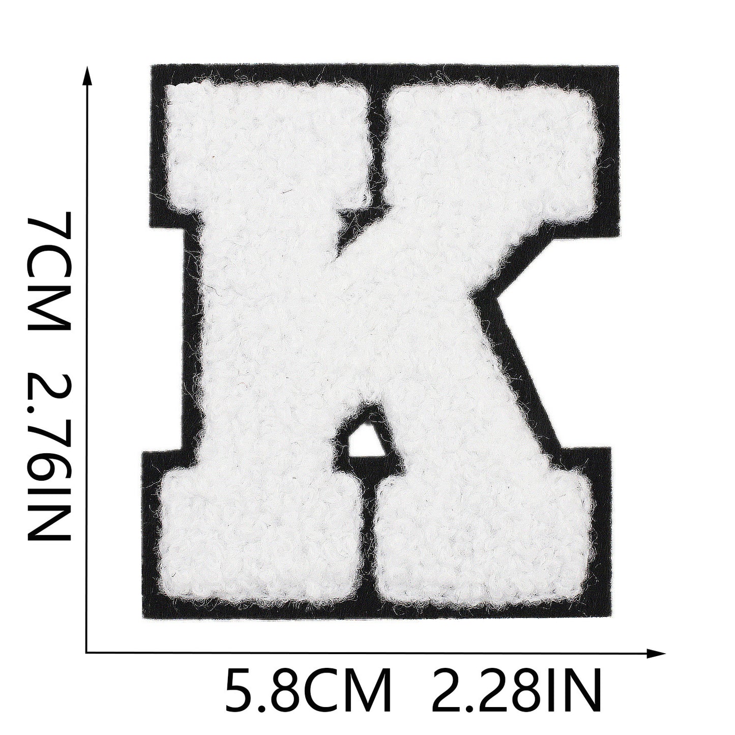Iron-On Chenille Letter Patch – 7cm Tall, Black Base with White Letter