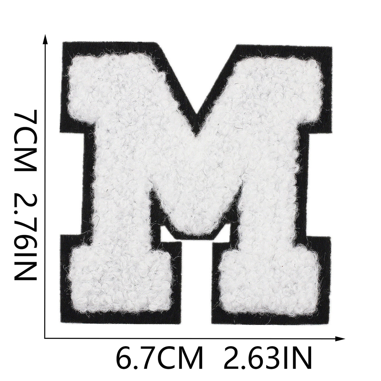 Iron-On Chenille Letter Patch – 7cm Tall, Black Base with White Letter