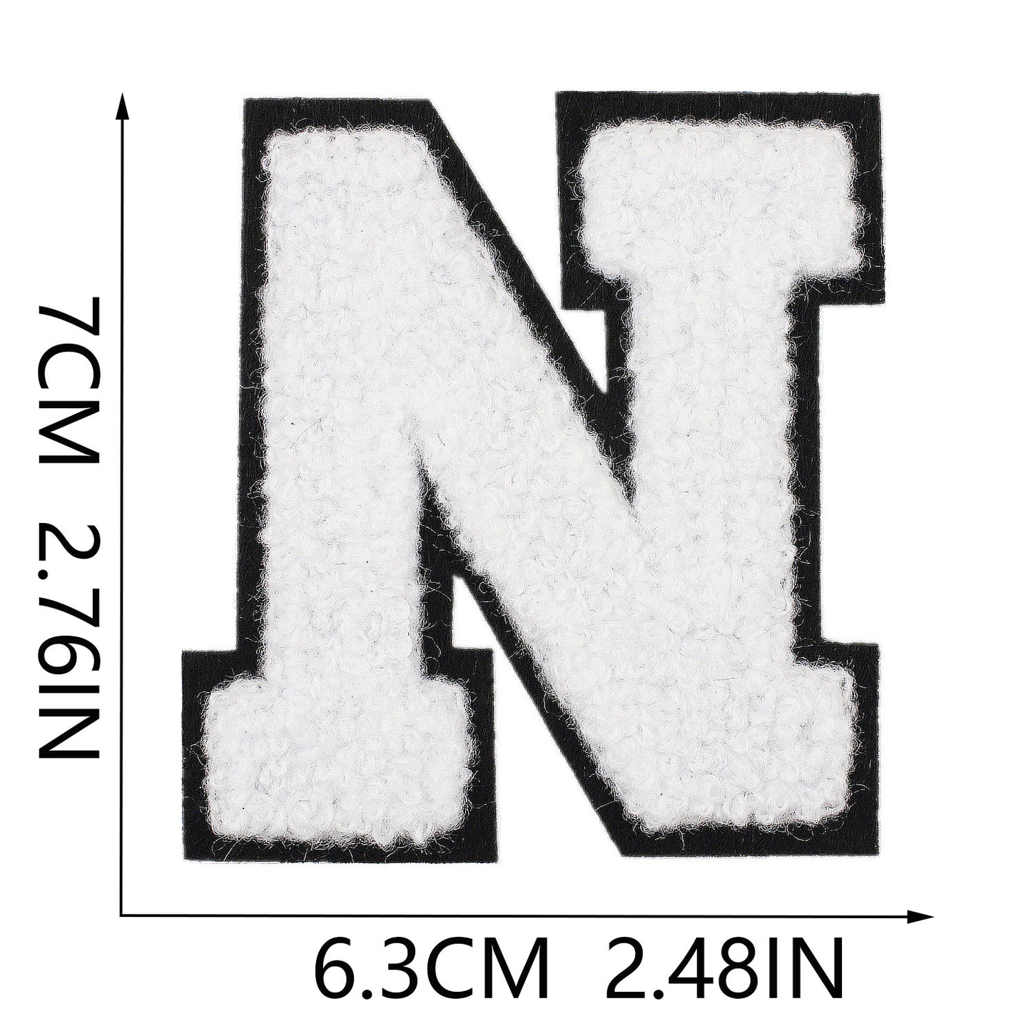 Iron-On Chenille Letter Patch – 7cm Tall, Black Base with White Letter