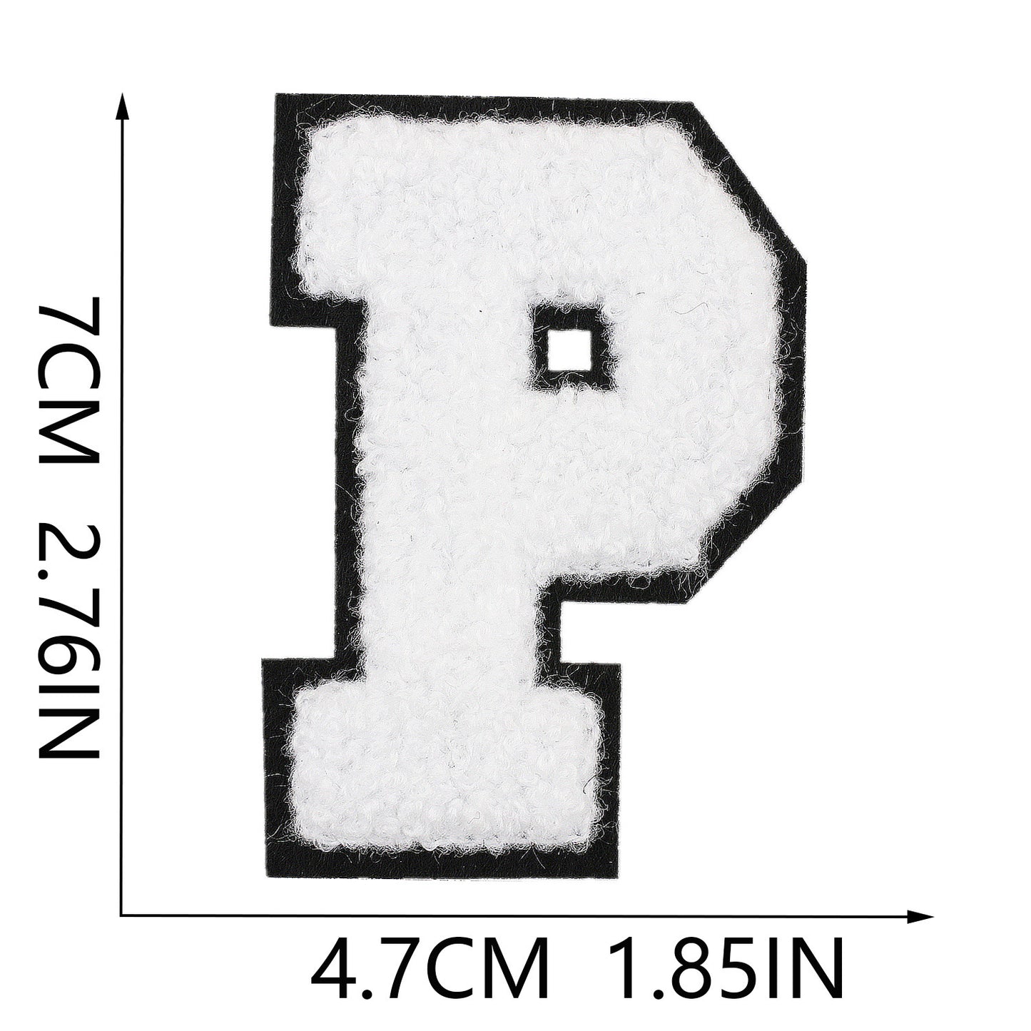 Iron-On Chenille Letter Patch – 7cm Tall, Black Base with White Letter