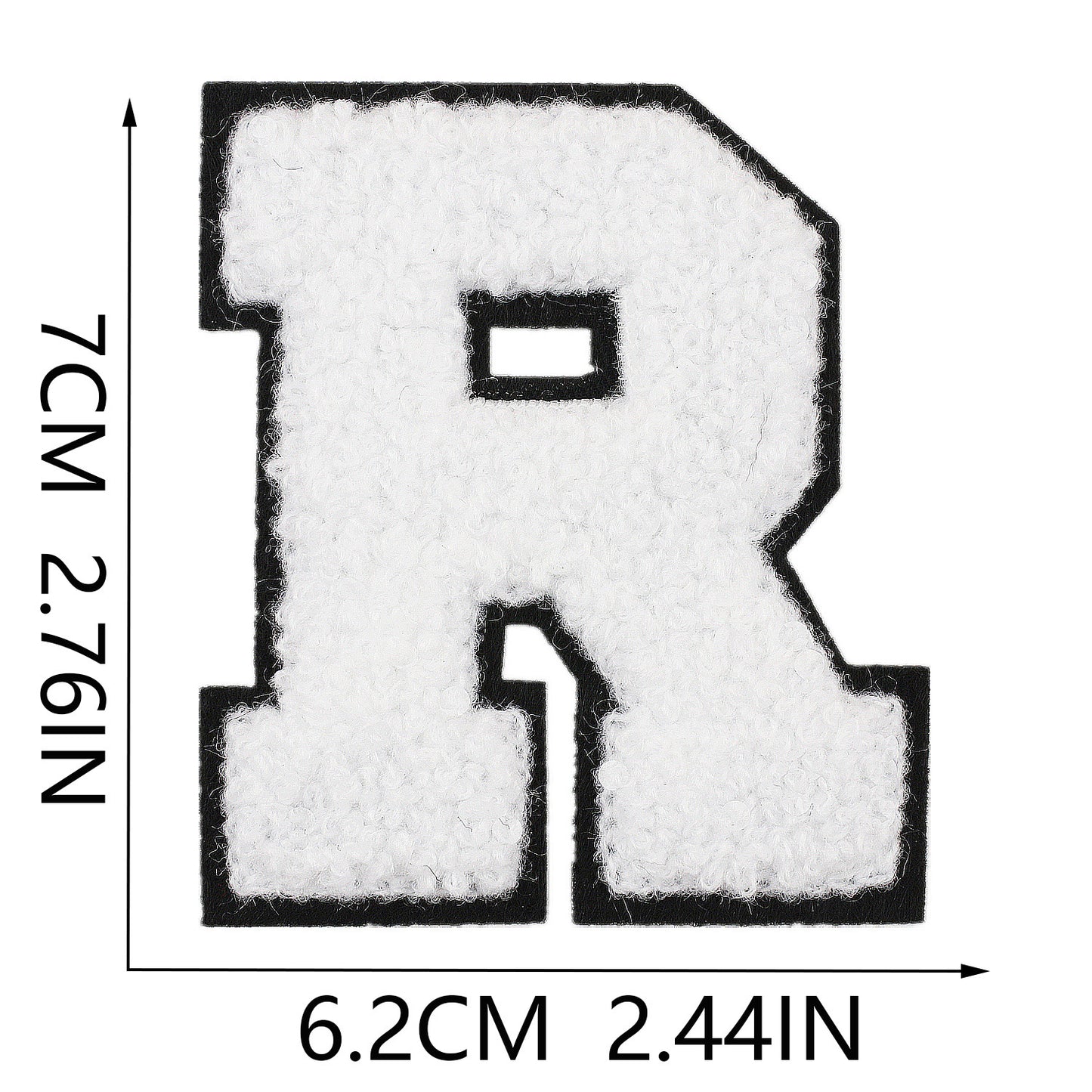 Iron-On Chenille Letter Patch – 7cm Tall, Black Base with White Letter
