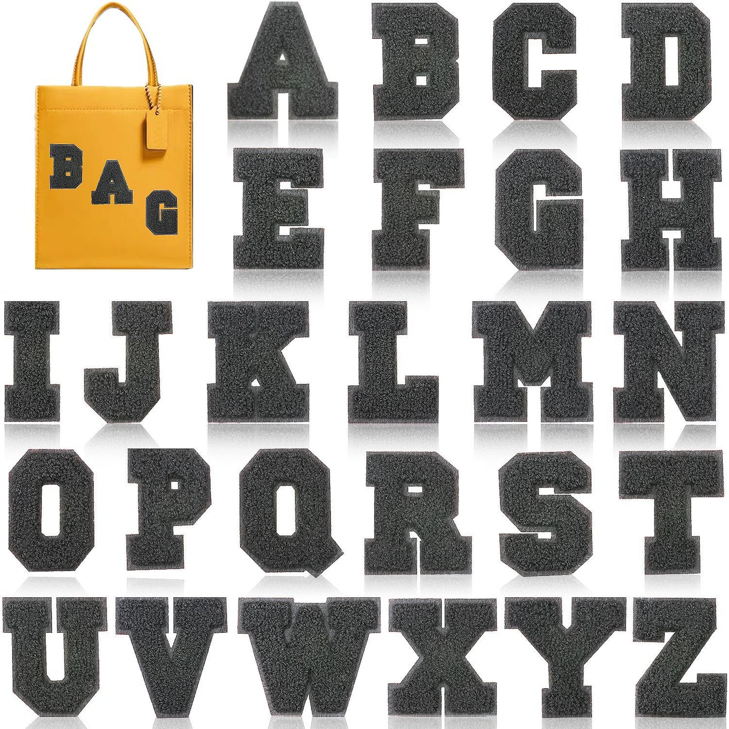 Iron-On Chenille Letter Patch – 7cm Tall, Black Base with Black Letter