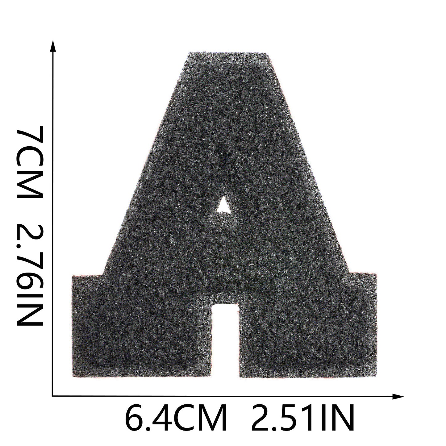 Iron-On Chenille Letter Patch – 7cm Tall, Black Base with Black Letter