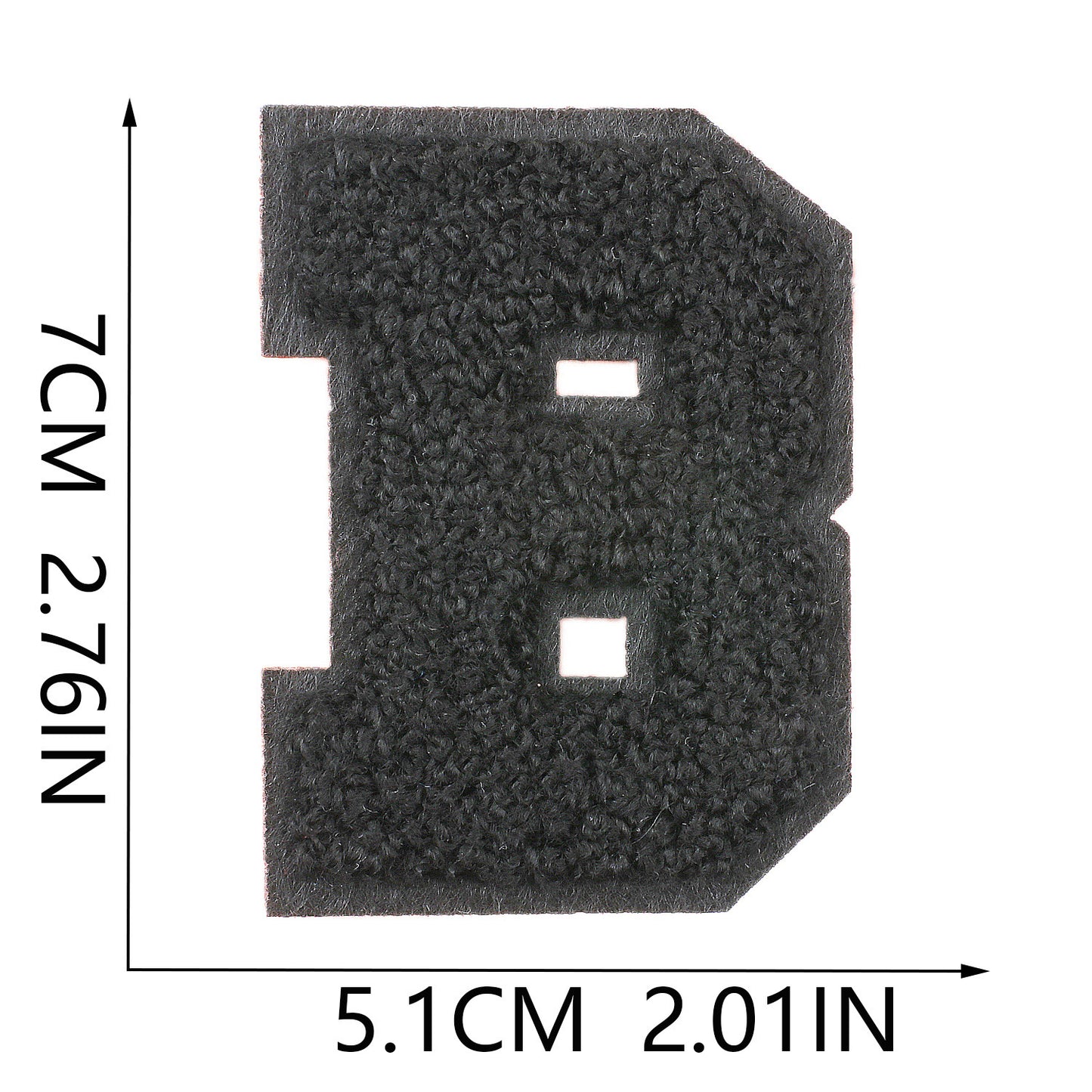 Iron-On Chenille Letter Patch – 7cm Tall, Black Base with Black Letter