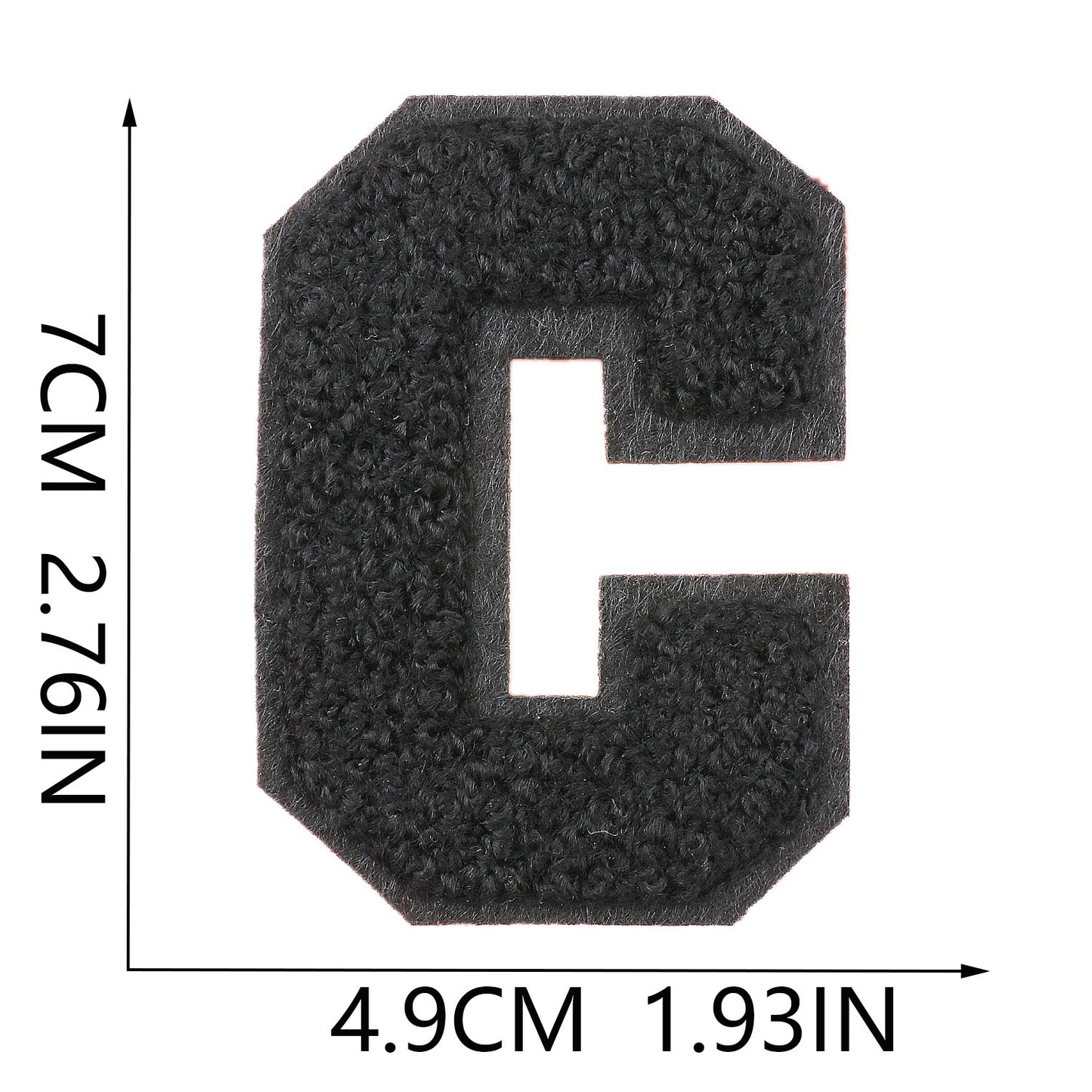 Iron-On Chenille Letter Patch – 7cm Tall, Black Base with Black Letter