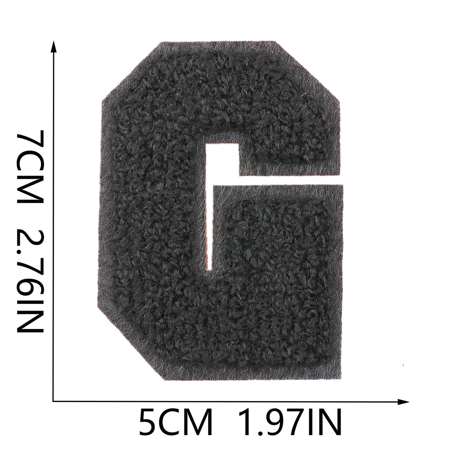 Iron-On Chenille Letter Patch – 7cm Tall, Black Base with Black Letter