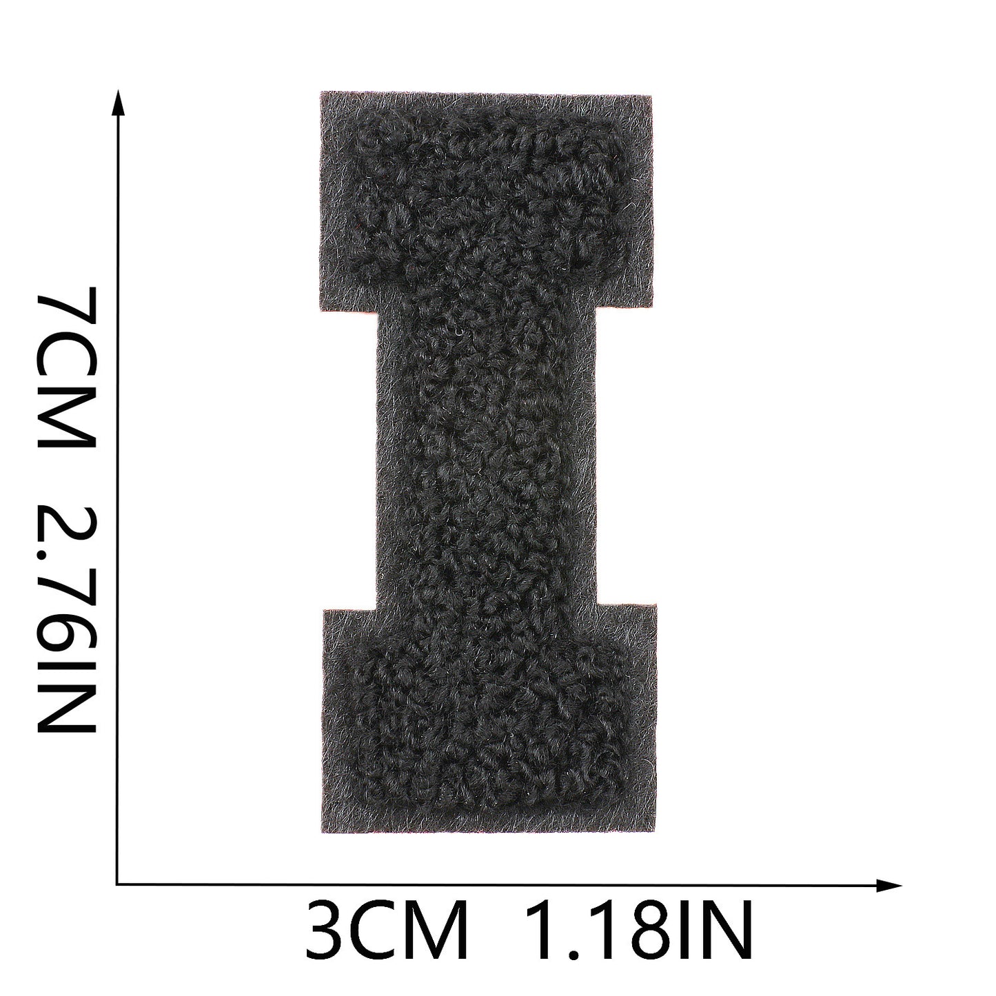 Iron-On Chenille Letter Patch – 7cm Tall, Black Base with Black Letter