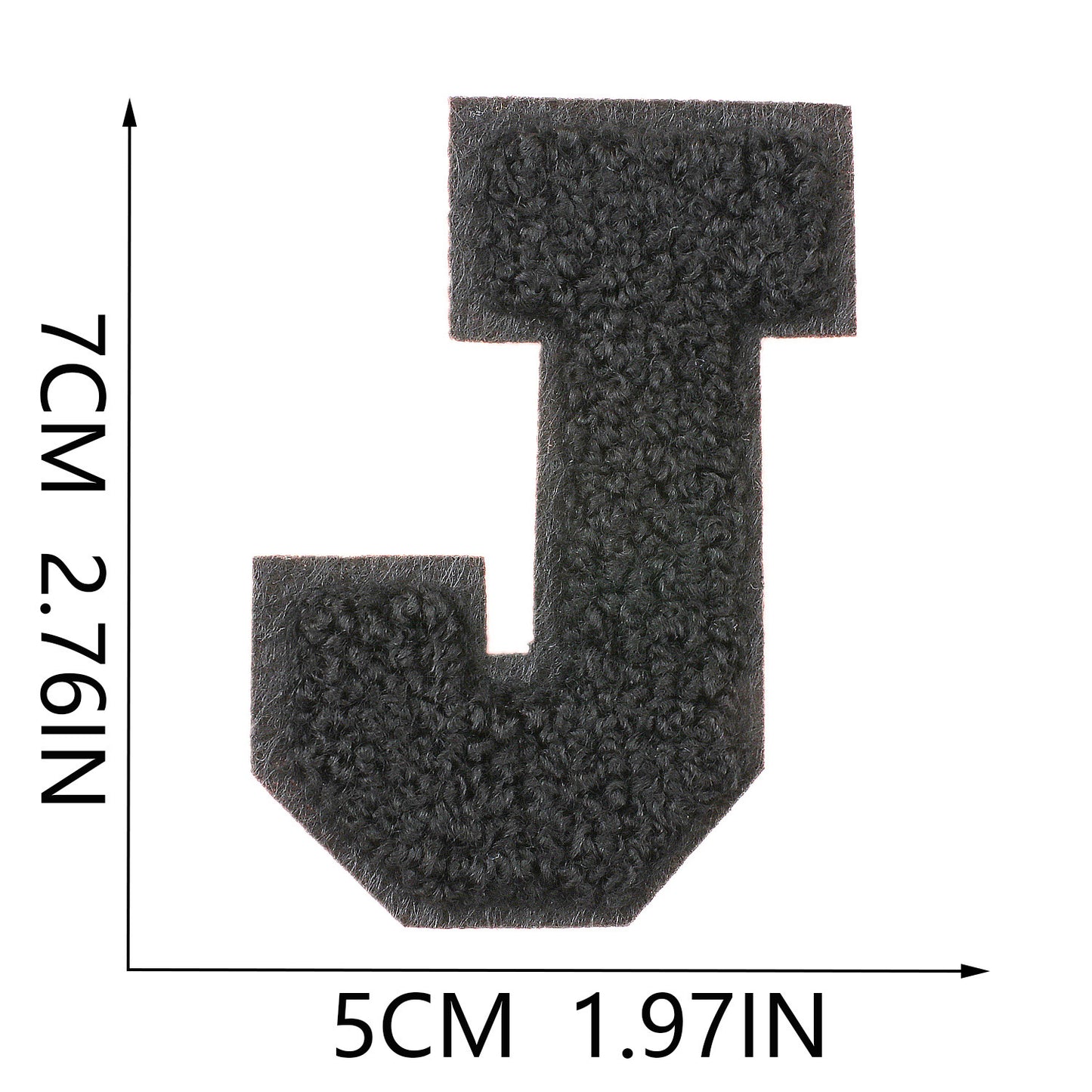 Iron-On Chenille Letter Patch – 7cm Tall, Black Base with Black Letter