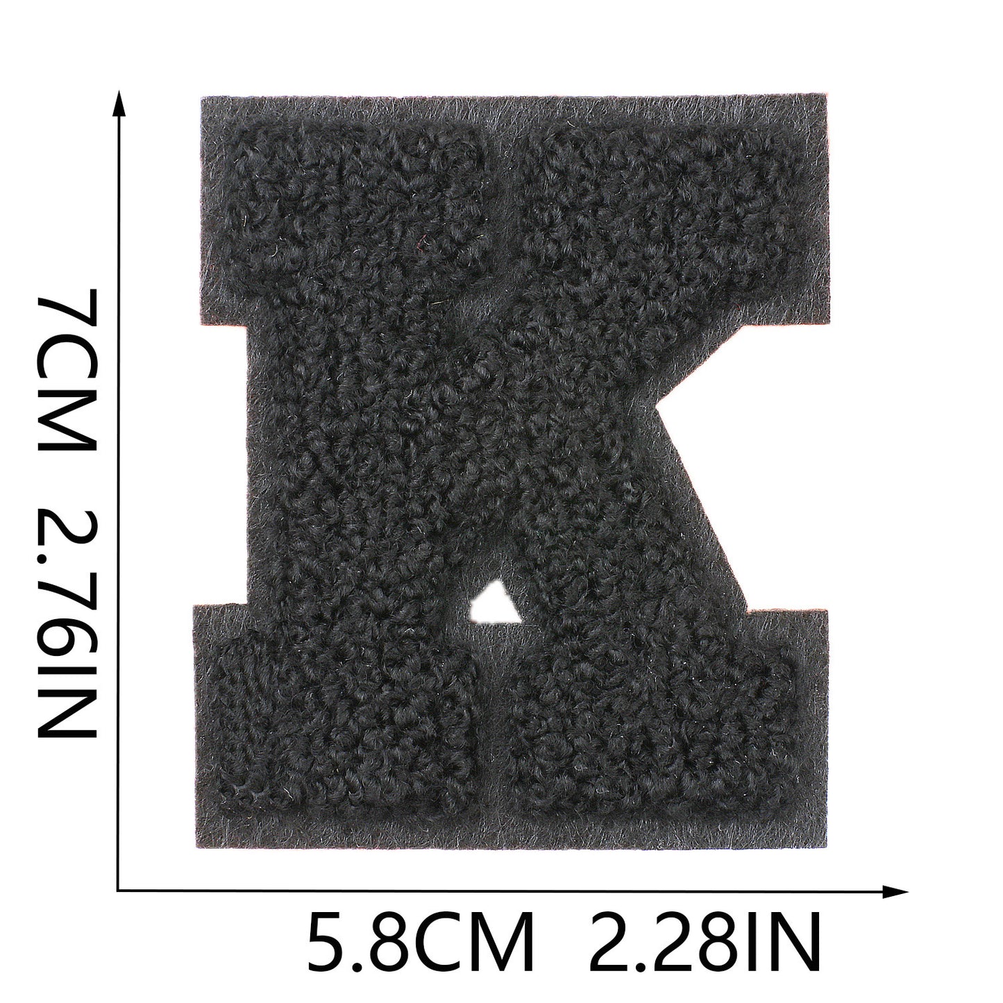Iron-On Chenille Letter Patch – 7cm Tall, Black Base with Black Letter