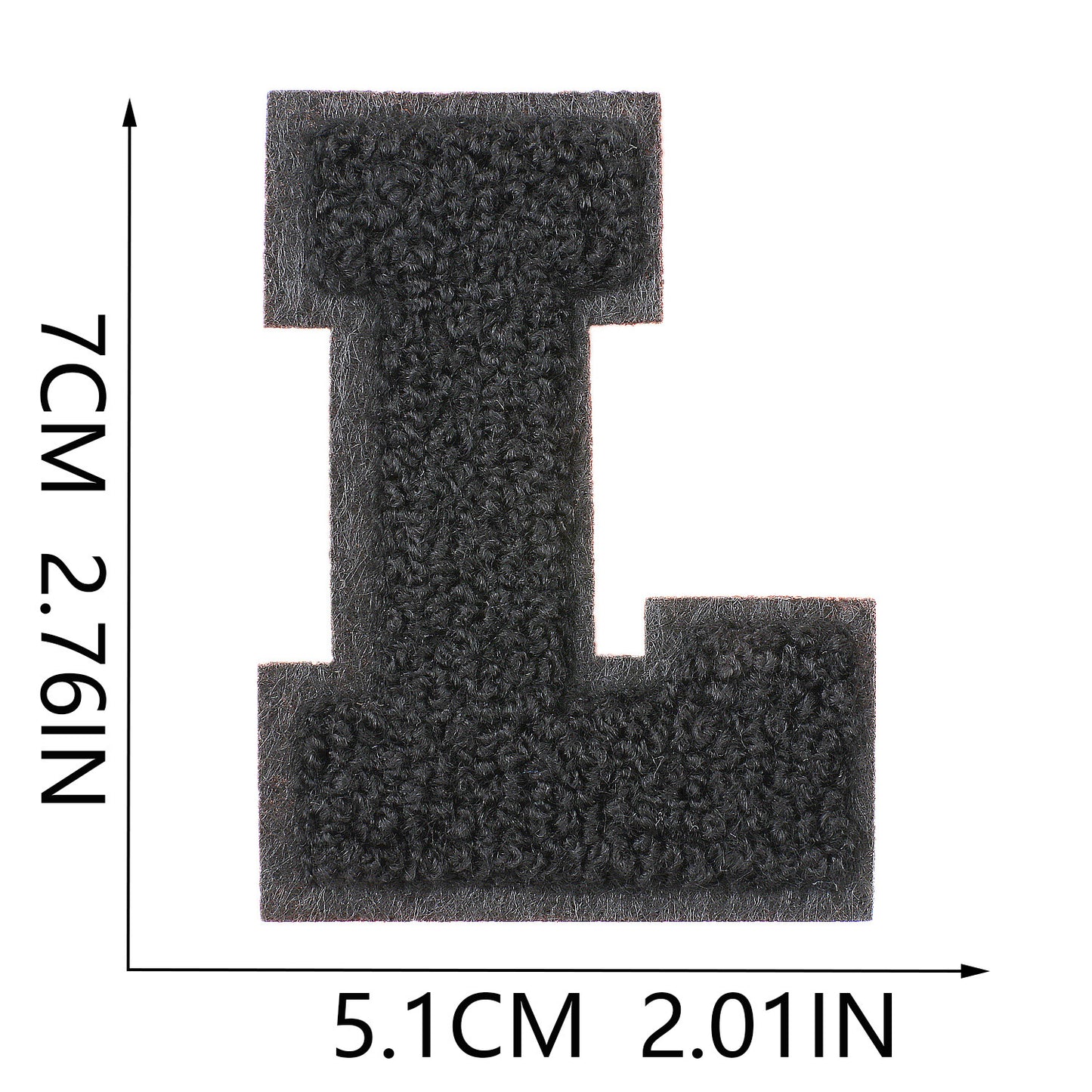Iron-On Chenille Letter Patch – 7cm Tall, Black Base with Black Letter