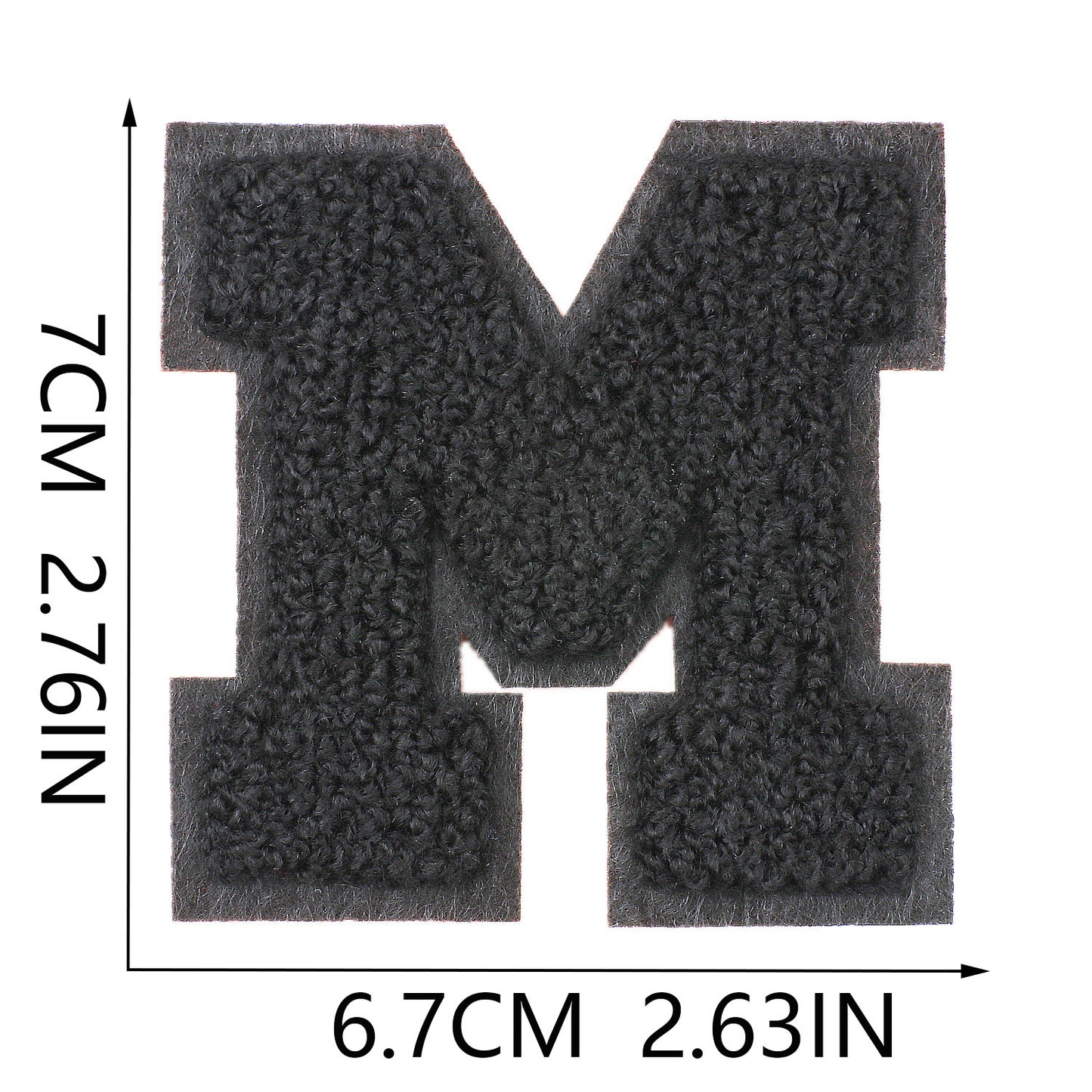 Iron-On Chenille Letter Patch – 7cm Tall, Black Base with Black Letter