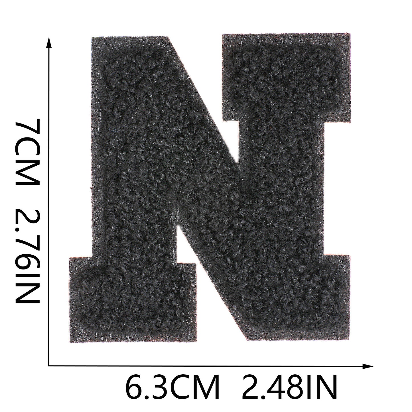 Iron-On Chenille Letter Patch – 7cm Tall, Black Base with Black Letter