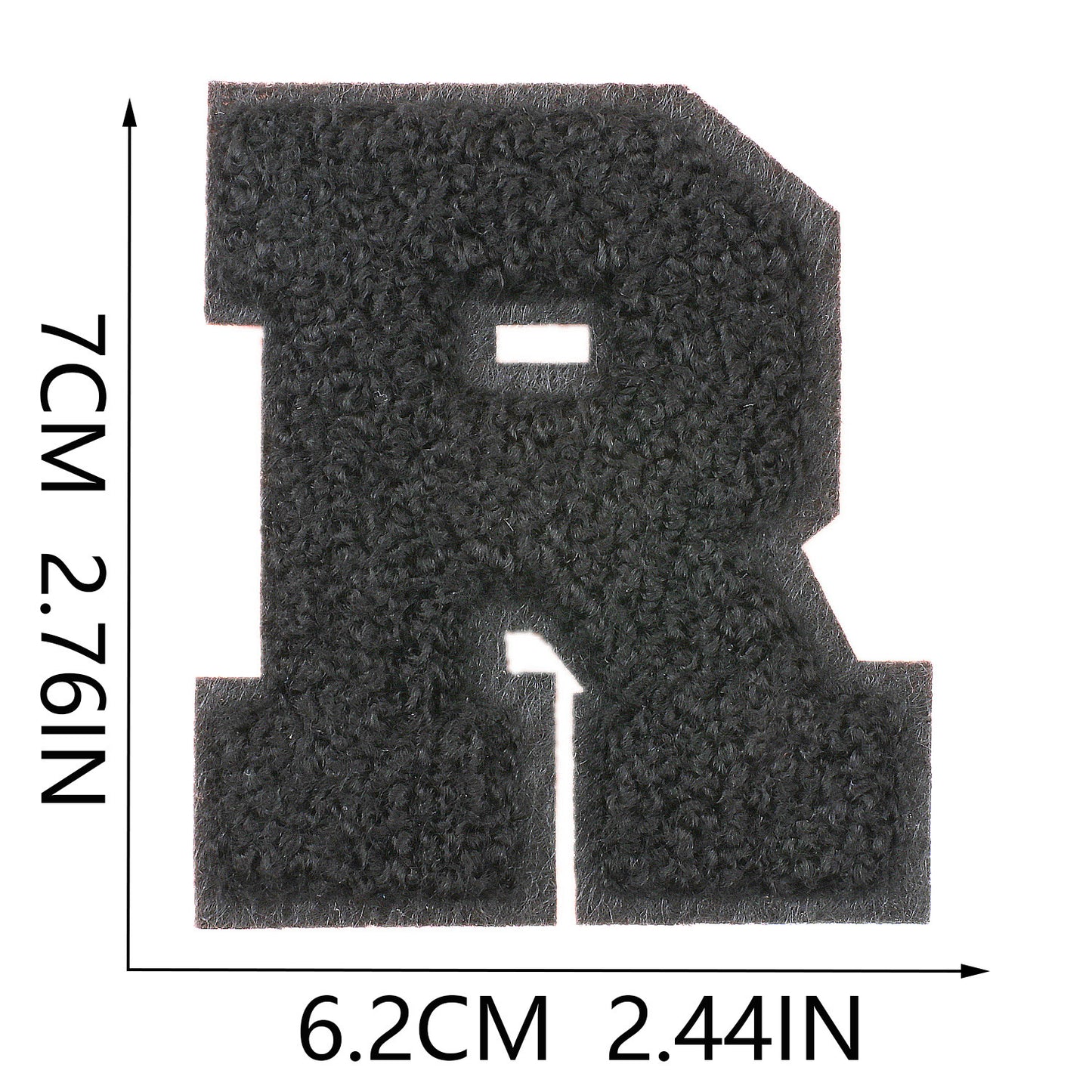 Iron-On Chenille Letter Patch – 7cm Tall, Black Base with Black Letter