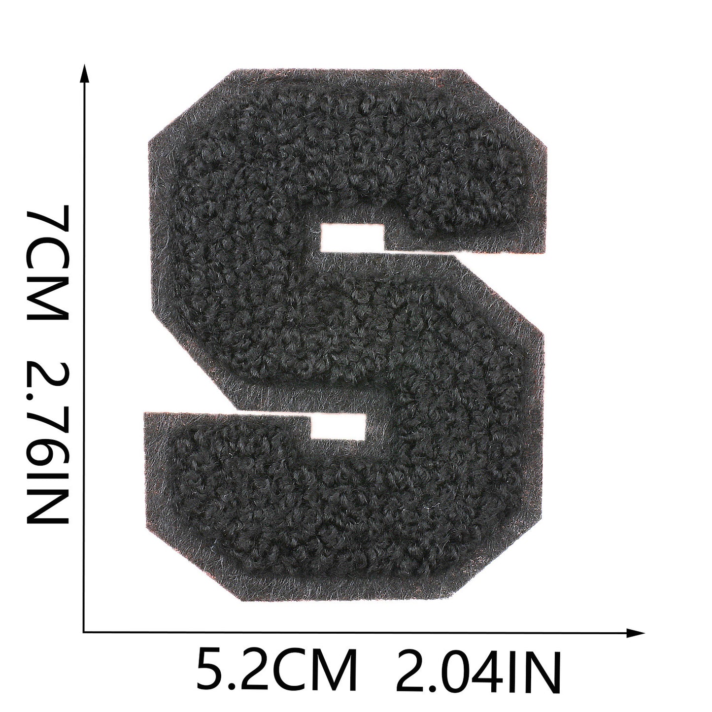 Iron-On Chenille Letter Patch – 7cm Tall, Black Base with Black Letter