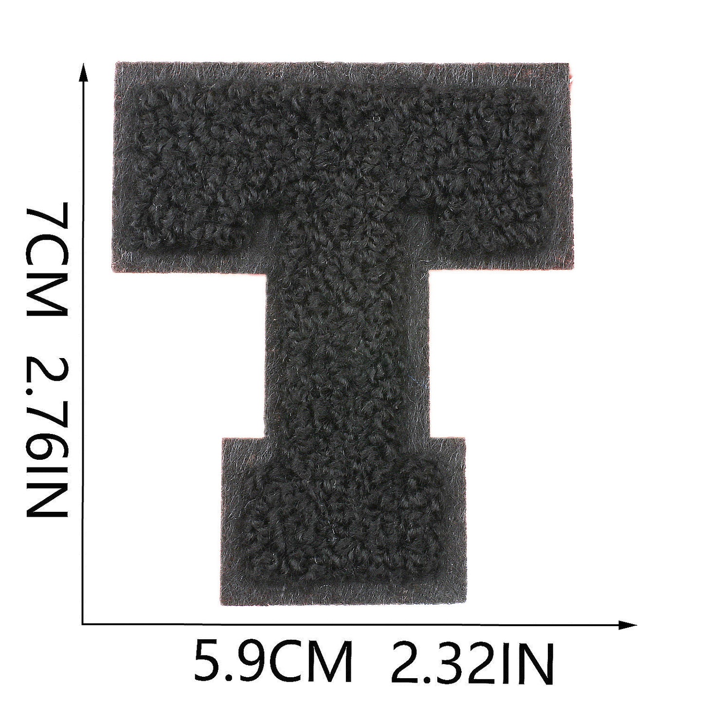 Iron-On Chenille Letter Patch – 7cm Tall, Black Base with Black Letter