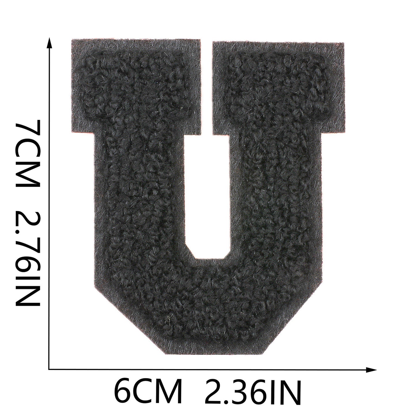 Iron-On Chenille Letter Patch – 7cm Tall, Black Base with Black Letter