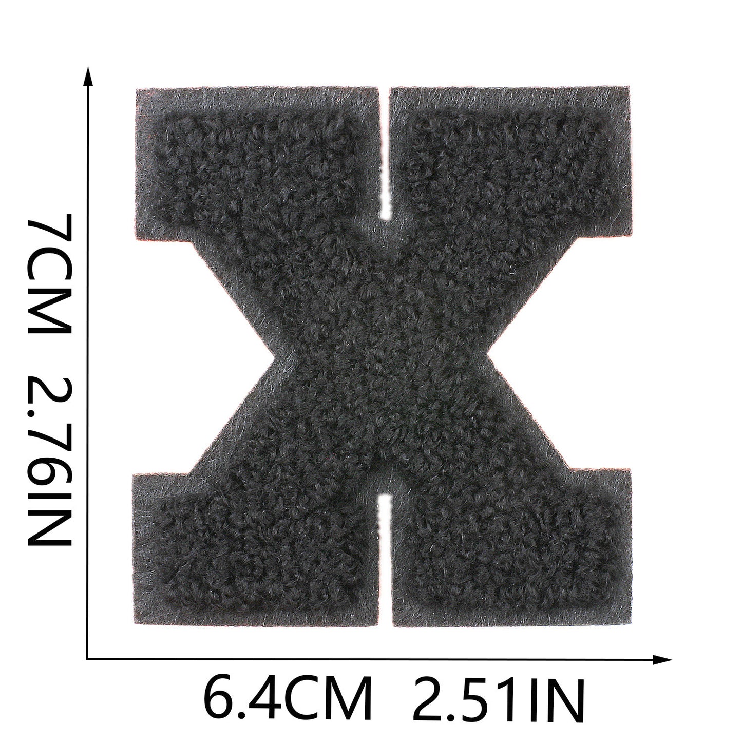 Iron-On Chenille Letter Patch – 7cm Tall, Black Base with Black Letter
