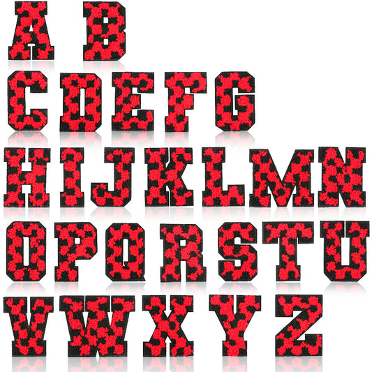 Iron-On Chenille Letter Patch – 6cm Tall, Black Base with Red Camo Dot Letter