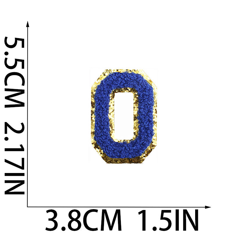 Iron-On Chenille Letter Patch – 5.5cm Tall, Navy Blue Letter with Gold Glitter Edge