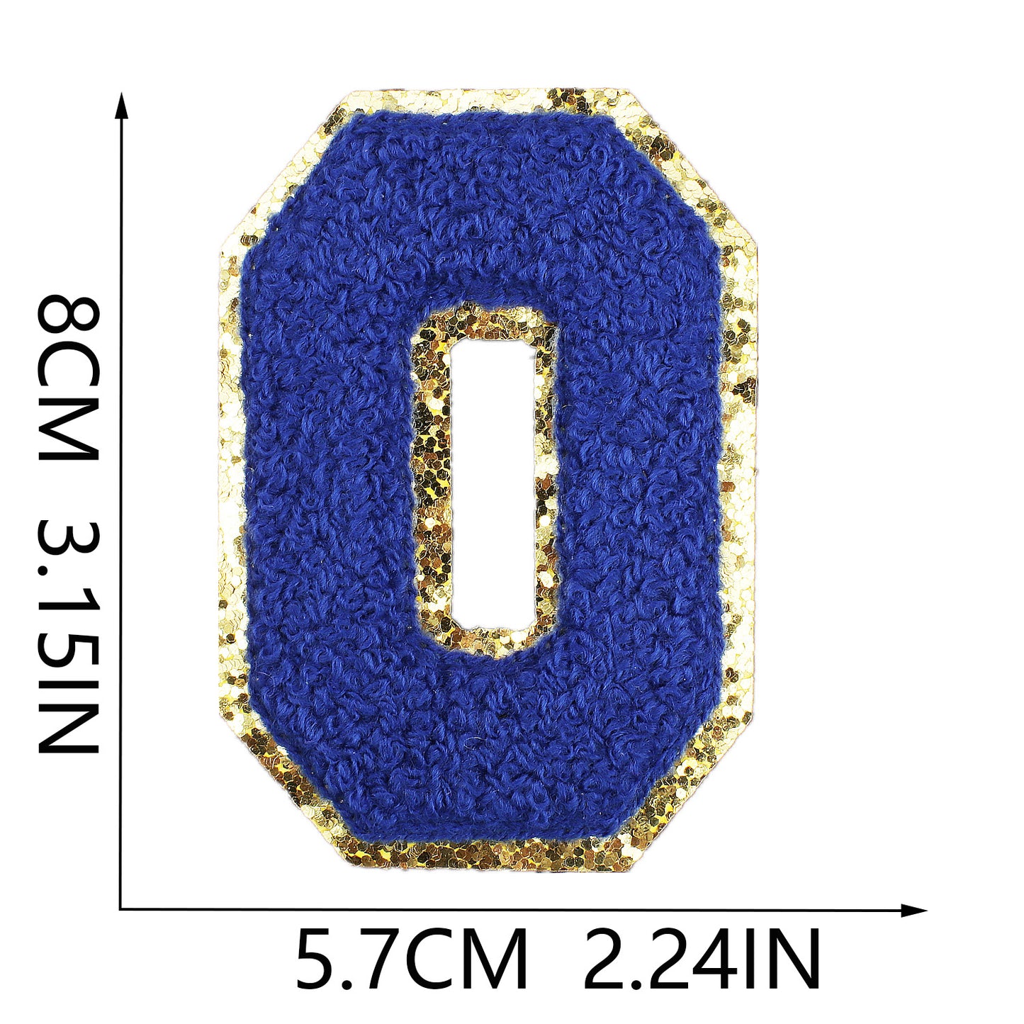 Iron-On Chenille Letter Patch – 8cm Tall, Navy Blue Letter with Gold Glitter Edge