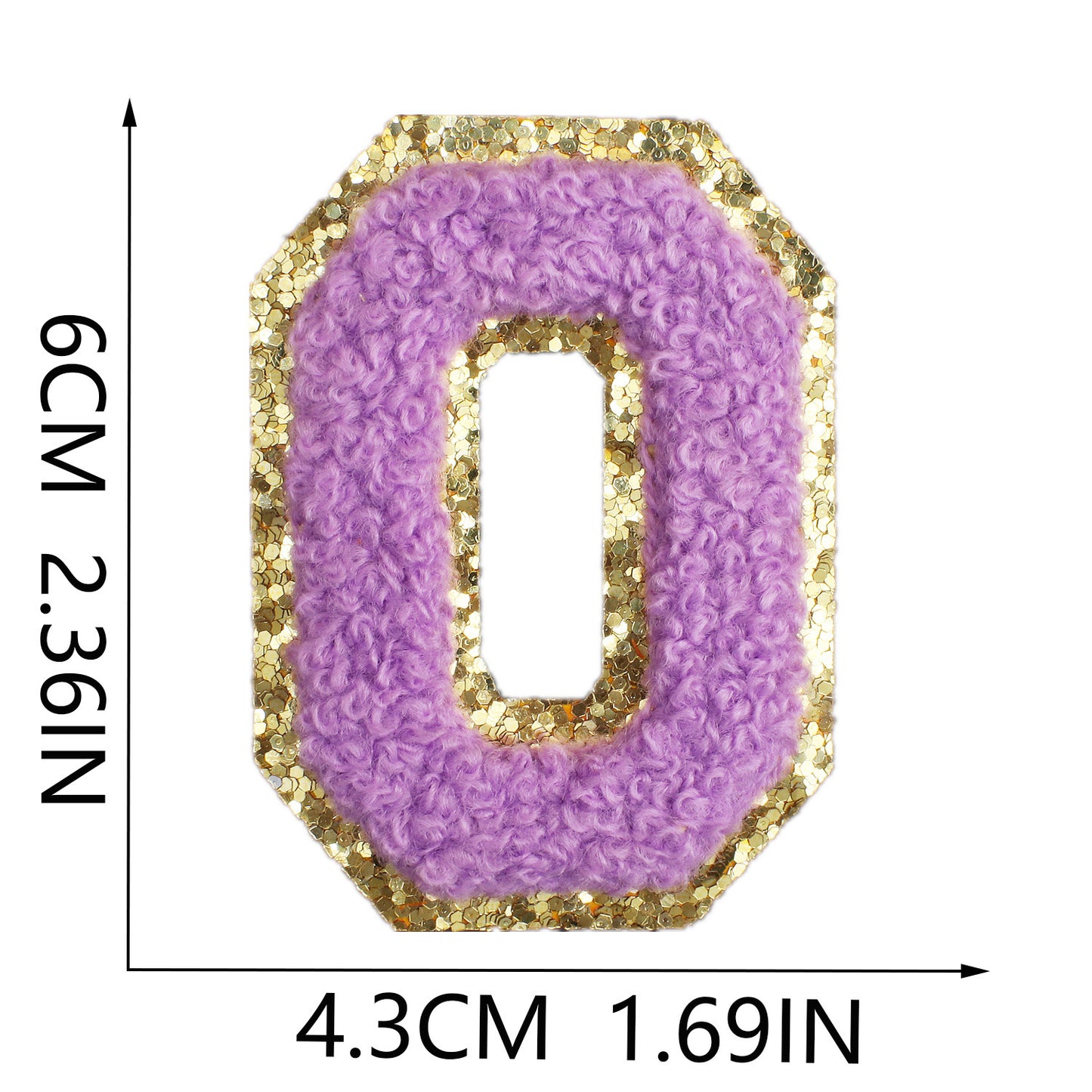 Iron-On Chenille Letter Patch – 6cm Tall, Purple Letter with Gold Glitter Edge