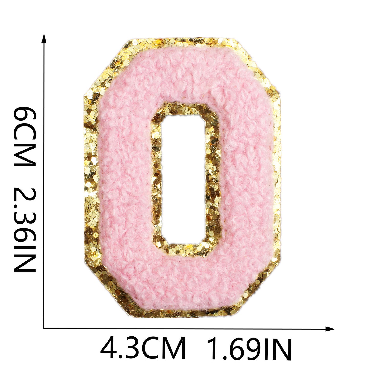 Iron-On Chenille Letter Patch – 6cm Tall, Pink Letter with Gold Glitter Edge