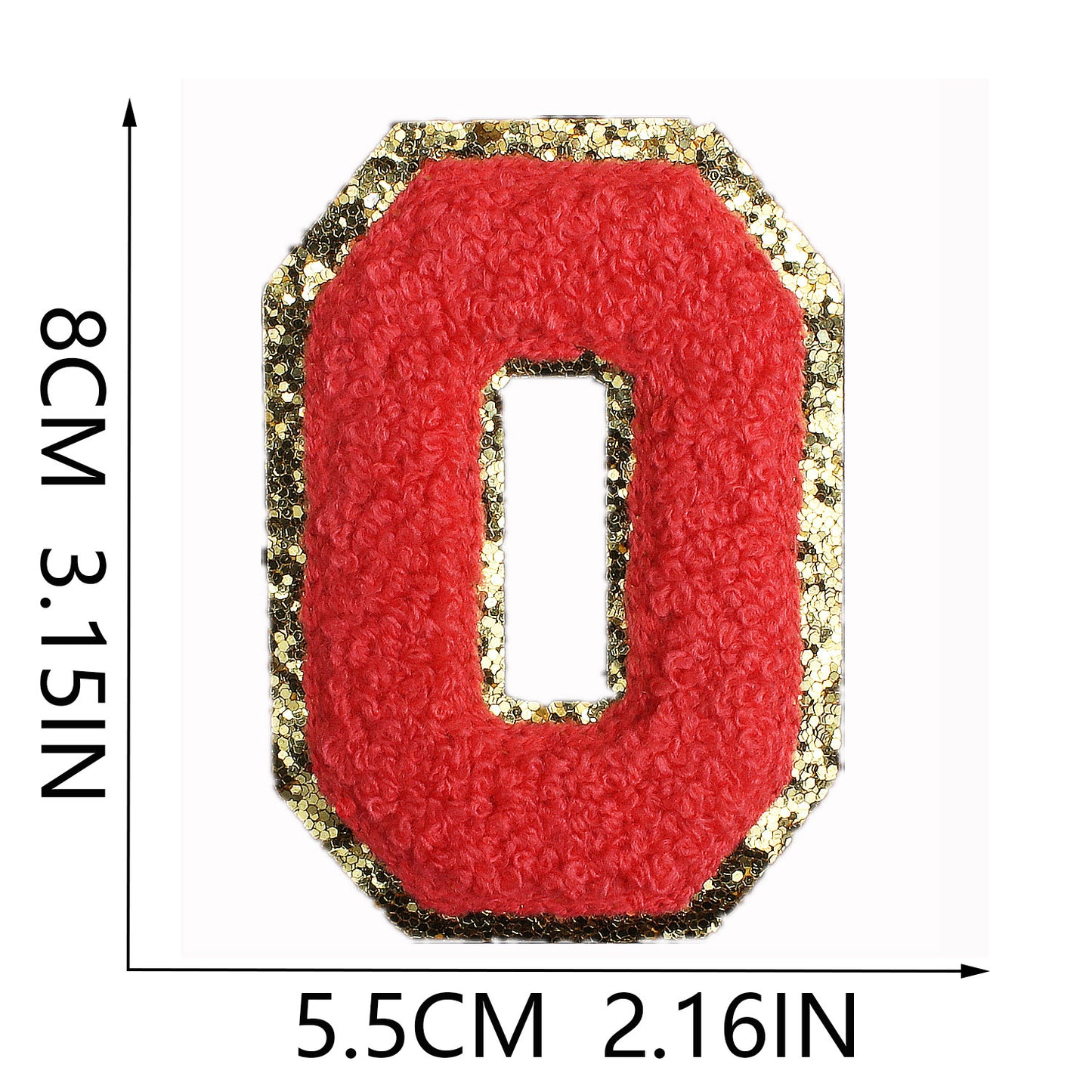 Iron-On Dual-Color Rainbow Chenille Letter & Number Patch – 8cm Tall, Multi-Color Alphabet with Gold Glitter Edge