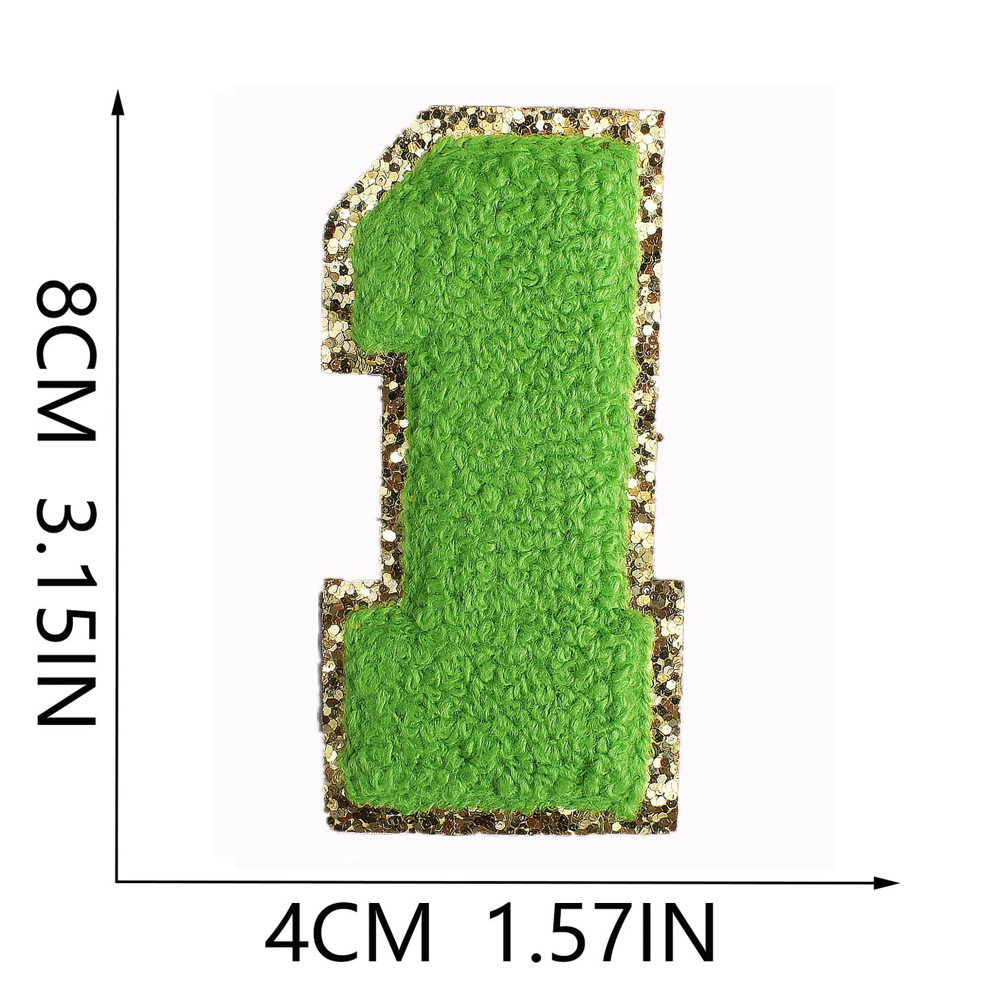 Iron-On Dual-Color Rainbow Chenille Letter & Number Patch – 8cm Tall, Multi-Color Alphabet with Gold Glitter Edge