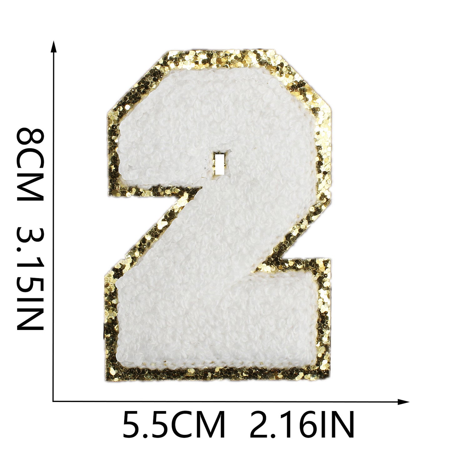 Iron-On Dual-Color Rainbow Chenille Letter & Number Patch – 8cm Tall, Multi-Color Alphabet with Gold Glitter Edge