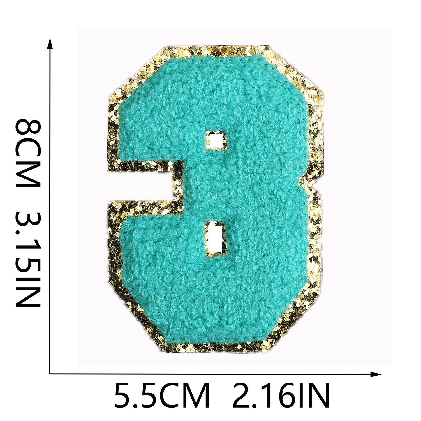 Iron-On Dual-Color Rainbow Chenille Letter & Number Patch – 8cm Tall, Multi-Color Alphabet with Gold Glitter Edge