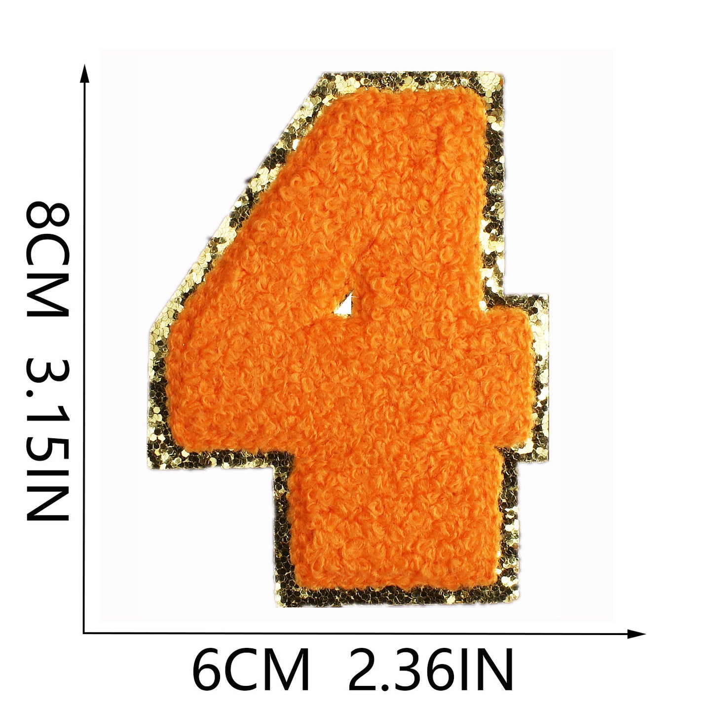 Iron-On Dual-Color Rainbow Chenille Letter & Number Patch – 8cm Tall, Multi-Color Alphabet with Gold Glitter Edge