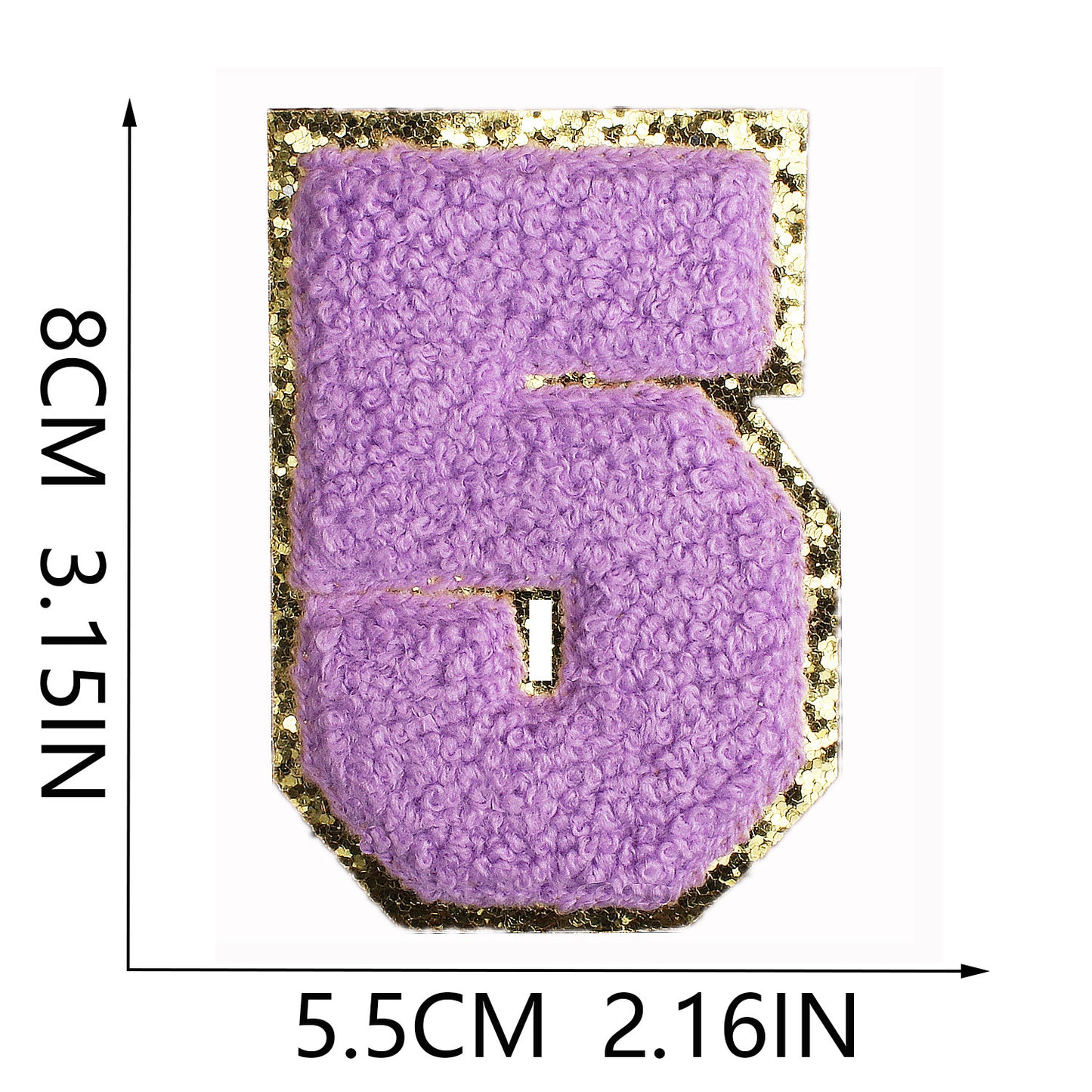 Iron-On Dual-Color Rainbow Chenille Letter & Number Patch – 8cm Tall, Multi-Color Alphabet with Gold Glitter Edge