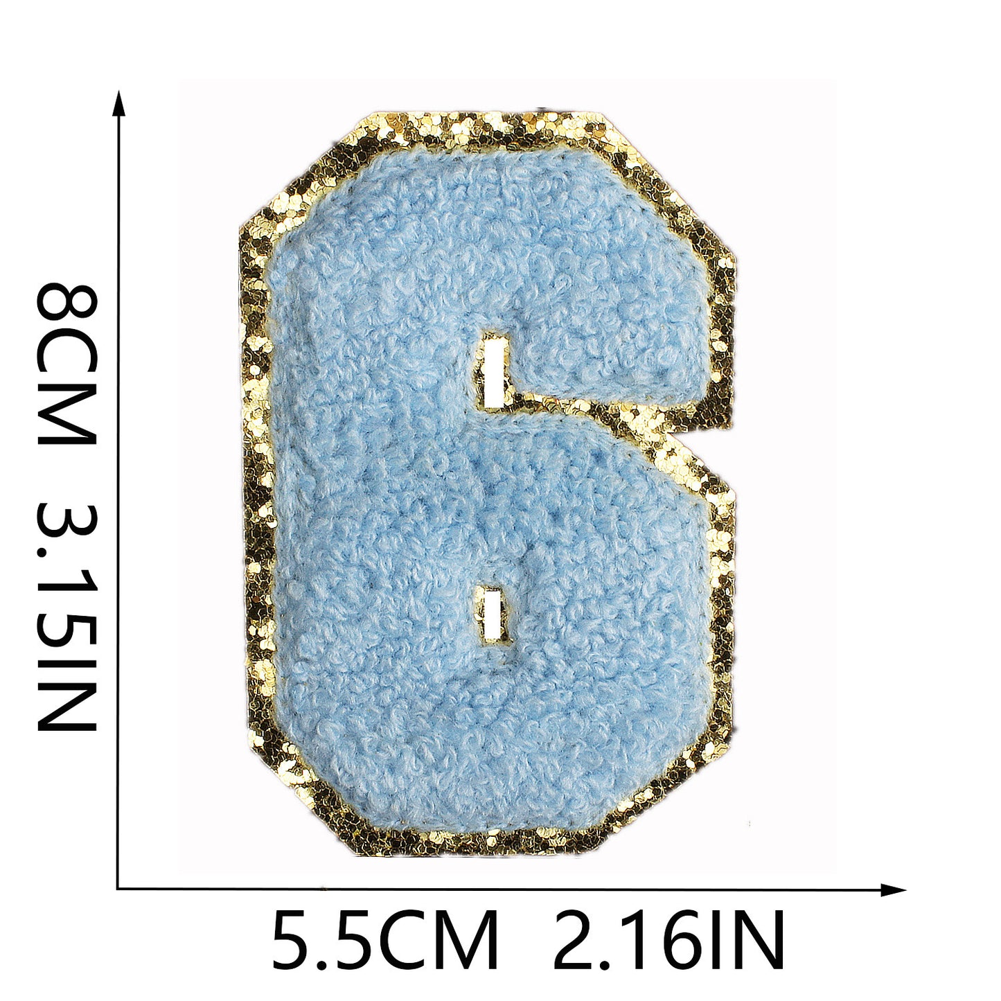 Iron-On Dual-Color Rainbow Chenille Letter & Number Patch – 8cm Tall, Multi-Color Alphabet with Gold Glitter Edge