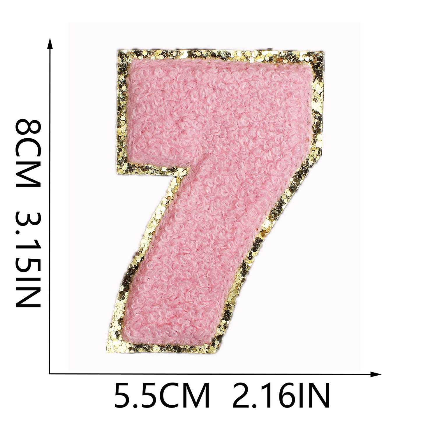 Iron-On Dual-Color Rainbow Chenille Letter & Number Patch – 8cm Tall, Multi-Color Alphabet with Gold Glitter Edge
