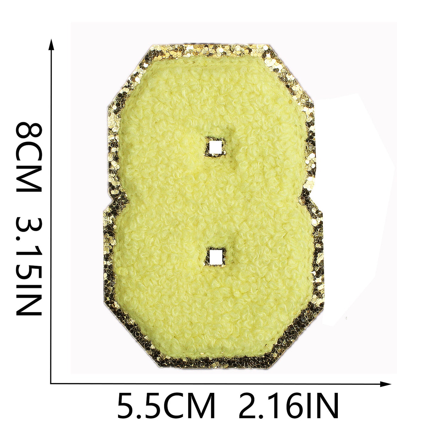 Iron-On Dual-Color Rainbow Chenille Letter & Number Patch – 8cm Tall, Multi-Color Alphabet with Gold Glitter Edge