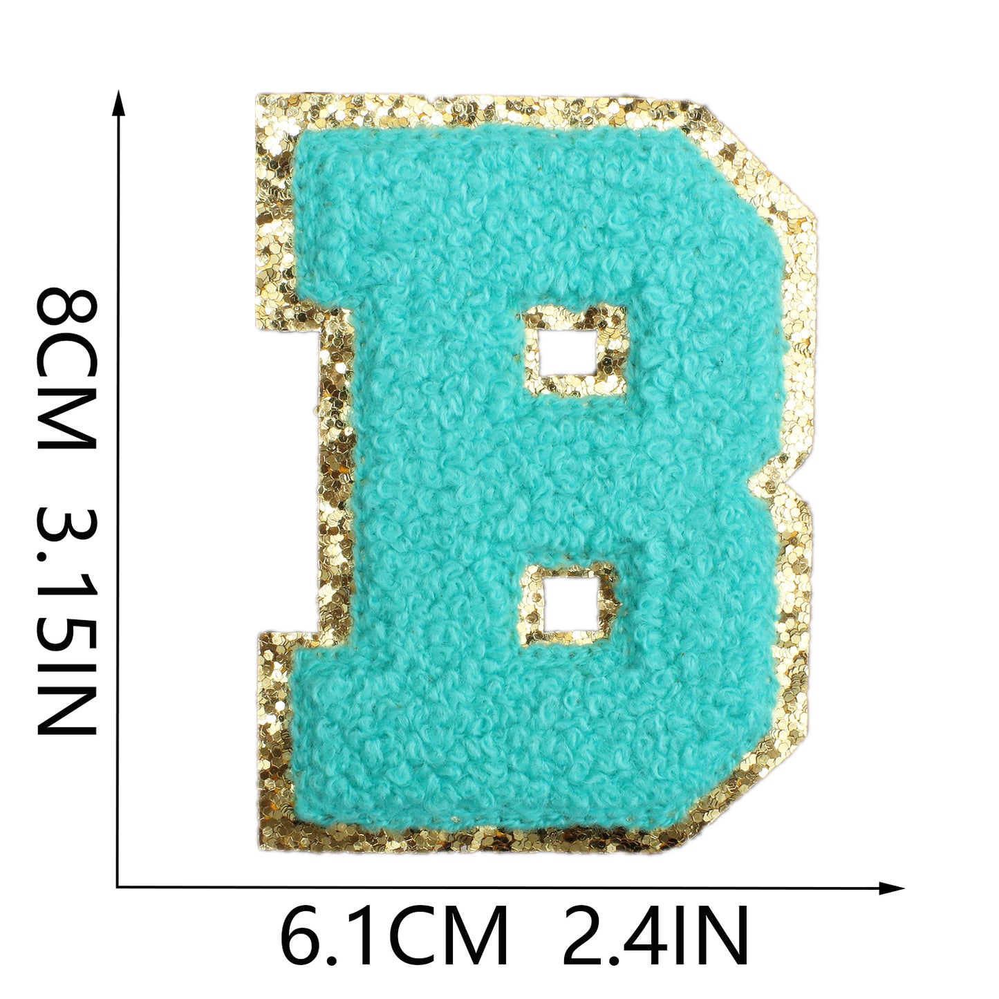 Iron-On Dual-Color Rainbow Chenille Letter & Number Patch – 8cm Tall, Multi-Color Alphabet with Gold Glitter Edge