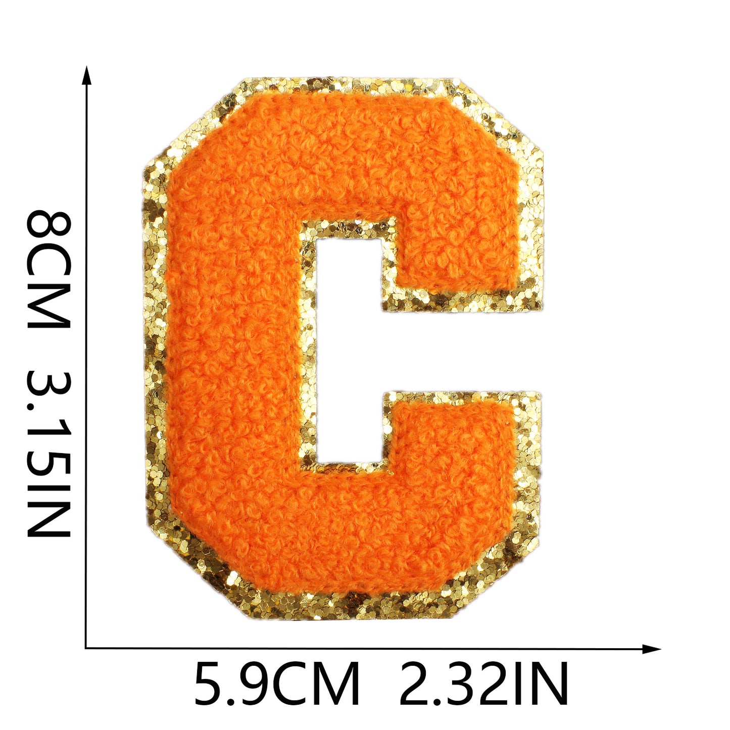Iron-On Dual-Color Rainbow Chenille Letter & Number Patch – 8cm Tall, Multi-Color Alphabet with Gold Glitter Edge