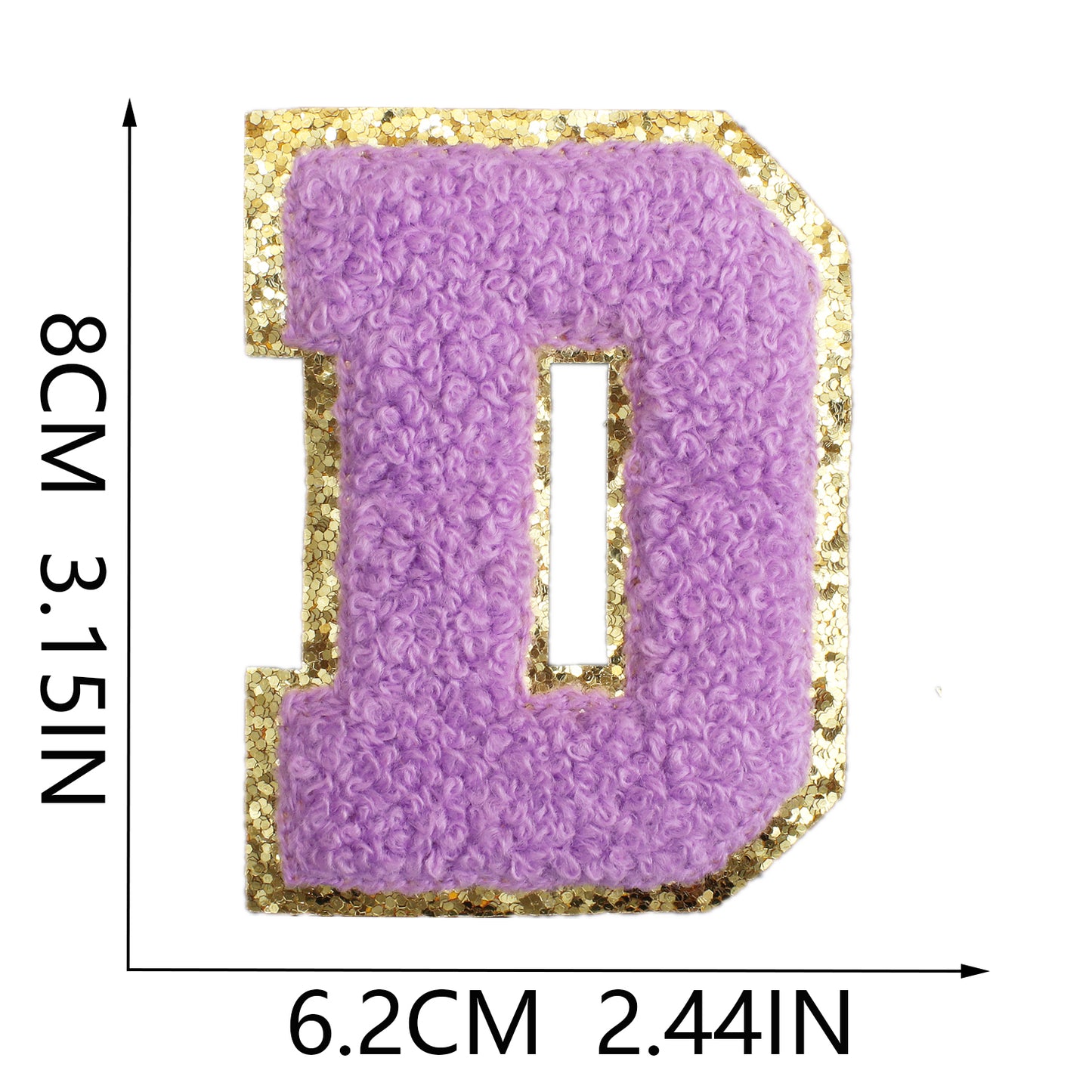 Iron-On Dual-Color Rainbow Chenille Letter & Number Patch – 8cm Tall, Multi-Color Alphabet with Gold Glitter Edge