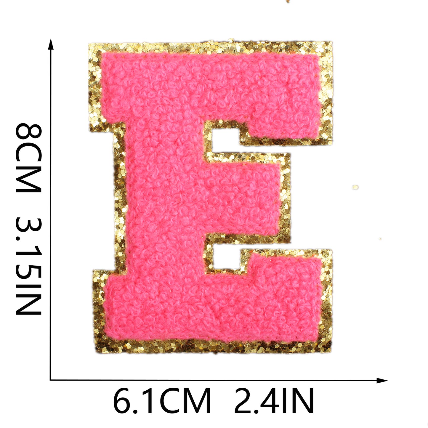 Iron-On Dual-Color Rainbow Chenille Letter & Number Patch – 8cm Tall, Multi-Color Alphabet with Gold Glitter Edge