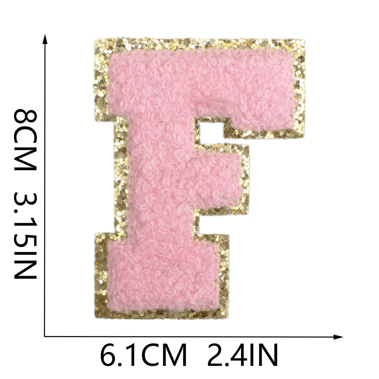 Iron-On Dual-Color Rainbow Chenille Letter & Number Patch – 8cm Tall, Multi-Color Alphabet with Gold Glitter Edge