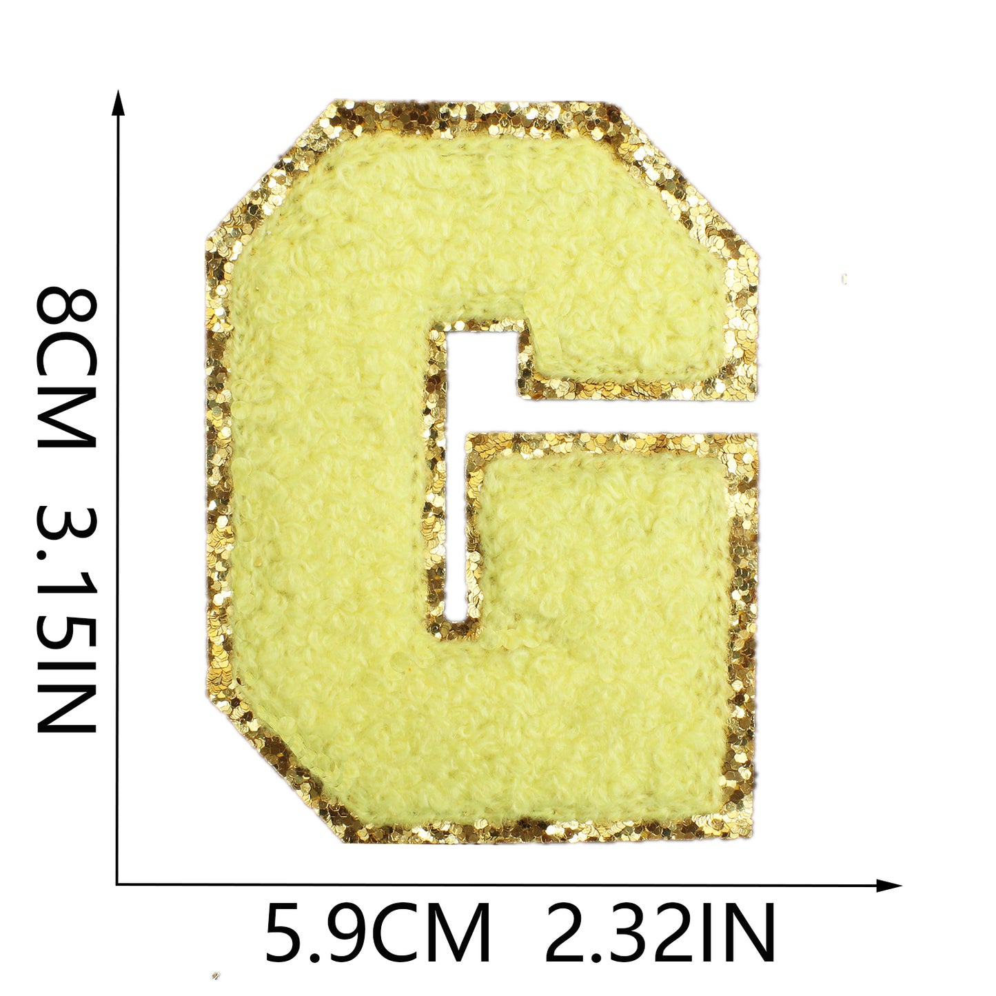 Iron-On Dual-Color Rainbow Chenille Letter & Number Patch – 8cm Tall, Multi-Color Alphabet with Gold Glitter Edge
